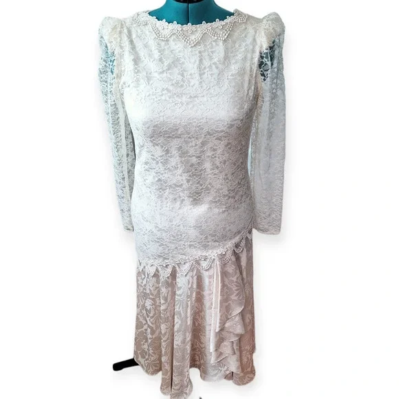 Vintage | Dresses | Vintage 8s Lace Drop Waist Dress Coquette Cottagecore  Medium | Poshmark